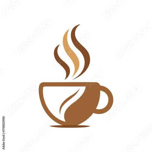 Stylized coffee cup with rising steam and swirling design