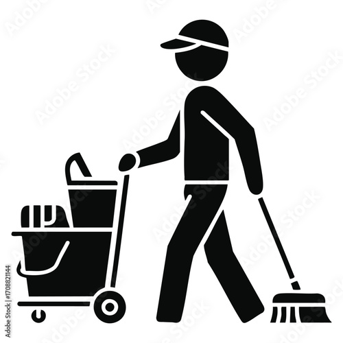 Isolated cleaning service worker pictogram vector illustration. Great for housekeeping, maintenance, janitorial, and service industry graphics.