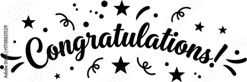 Joyful congratulations with festive confetti and stars celebrating success