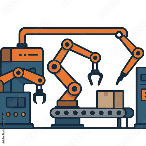 Manufacturing line outfitted with industrial machinery and robotic arms