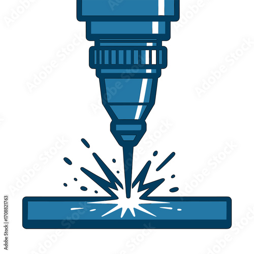 Modern industrial technology uses a blue laser CNC to cut metal, producing light sparks