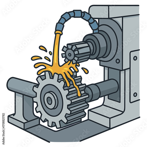 The gear cutting machine manufactures gears, and machine oil cools the gear wheel as it is cut by a modular cutter