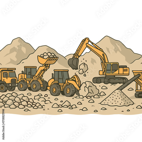 Quarry operations use heavy, mobile equipment to convert stone into building materials