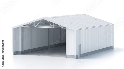 Industrial Shelter with Structural Integrity: A modern, prefabricated industrial shelter stands in stoic silence, exuding a sense of resilience and dependability, ideal for protecting assets.