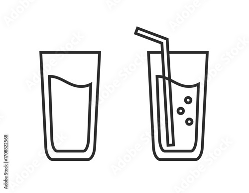 お水、ジュース、炭酸飲料、ストロー付きのドリンク、ドリンクバーのイラスト