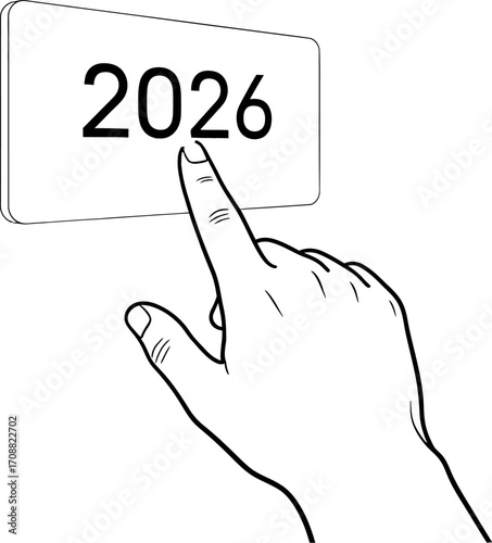 Finger pressing button with the year 2026, symbolizing future planning and goals.