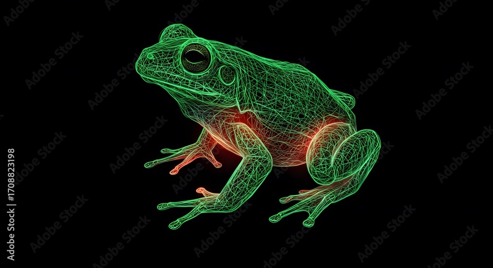 Fototapeta premium Intricate Wireframe Frog Amphibian Anatomy Digital Art Green Red