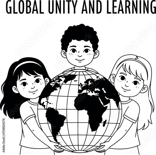 Children embracing the globe symbolizing global unity and education for a connected world.