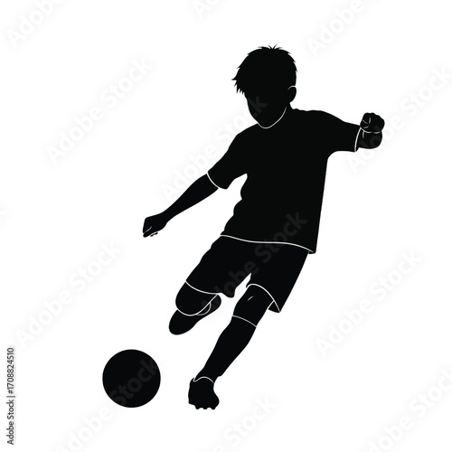 Dynamic silhouette of a soccer player kicking a ball in motion silhouette