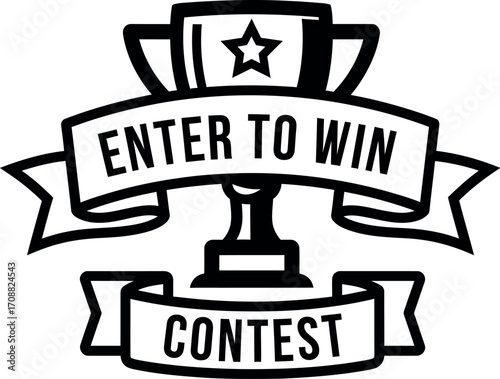 Trophy and banner with "Enter to Win Contest" text for competition or giveaway
