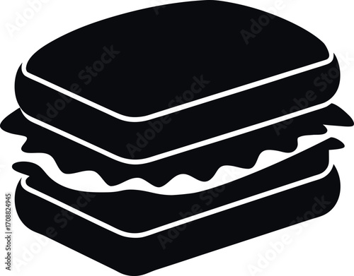 Minimalist Black and White Sandwich Silhouette Icon for Food Design