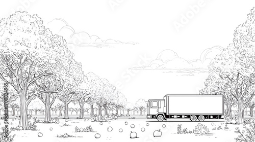 Truck on a Road: A Detailed Black and White Illustration.