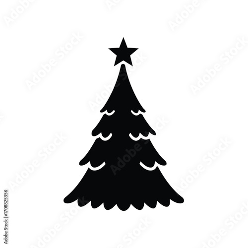 Stylized silhouette christmas tree with star topper vector graphic for festive holiday designs silhouette