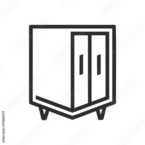 Minimalist line art icon of a two door cabinet with legs