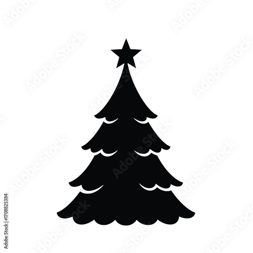 Classic silhouette christmas tree with star topper vector icon for holiday decorations and festive designs silhouette