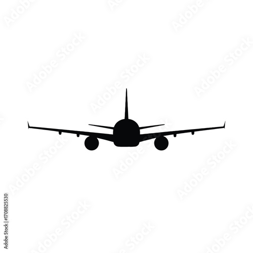 Sleek silhouette of a commercial airliner aircraft front view vector illustration silhouette