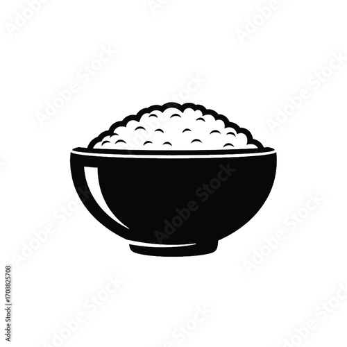 Simple black and white vector illustration of a bowl filled with grains or rice for culinary and food concepts silhouette