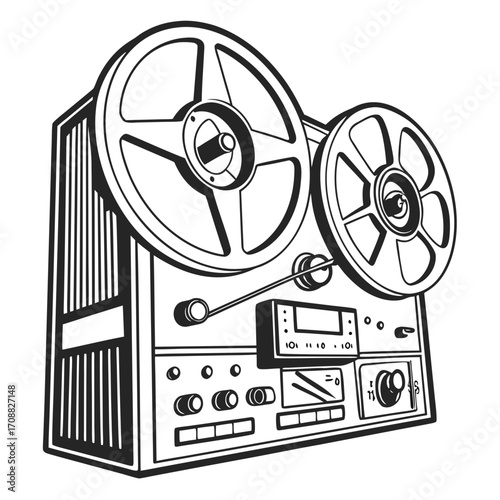 Creative details reel to reel Tape Player machine Vector Illustration