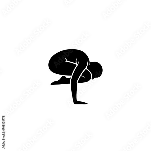 Yoga crow pose silhouette icon in black