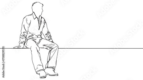 Man sitting on a ledge relaxed pose casual clothing.
