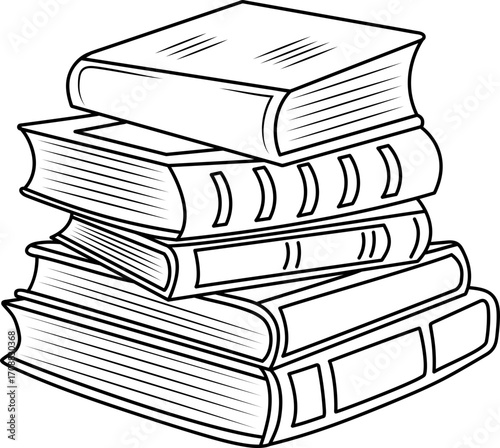 books hand drawing outline simple illustration