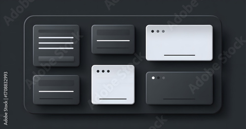 Modern digital interface elements with clean lines and minimalist design.