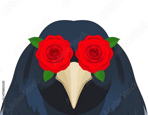 Abstract avian portrait with floral adornments, a unique artistic expression