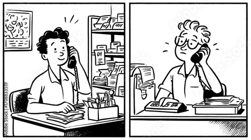 Two People on the Phone in a Business Setting.