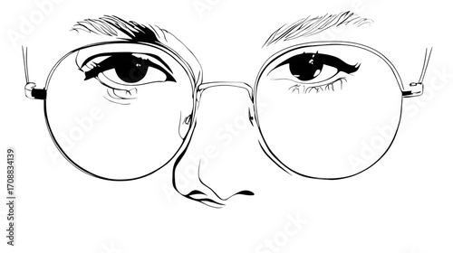 Closeup portrait woman wearing round glasses.