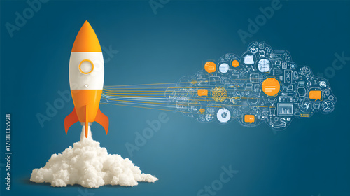Rocket Launching into Digital World: A Symbol of Innovation and Progress.
