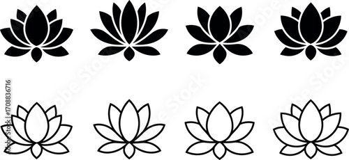 Elegant Lotus Flower Line Art Vector Illustration Isolated on White