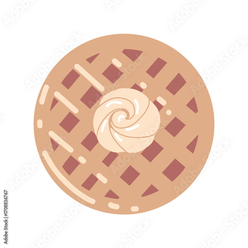 Traditional apple or berry pie with dough lattices. Autumn pie with whipped cream. Illustration of traditional autumn baking. Autumn attributes. Vector flat illustration
