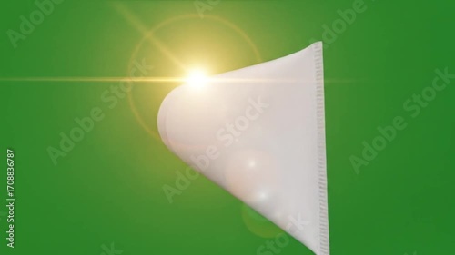 Clean white cosmetic tube with bright light flare on vibrant green background