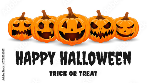 Set pumpkin on white background. The main symbol of the Happy Halloween holiday. Orange pumpkins with smile for your design for the holiday Halloween. Vector illustration.