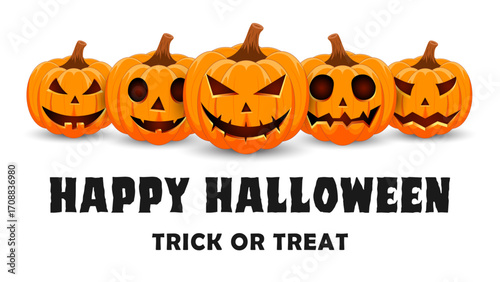 Set pumpkin on white background. The main symbol of the Happy Halloween holiday. Orange pumpkins with smile for your design for the holiday Halloween. Vector illustration.