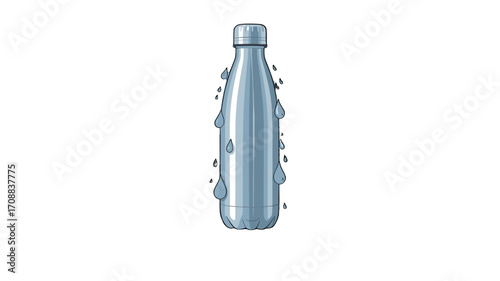 A refreshing water bottle with water drops.