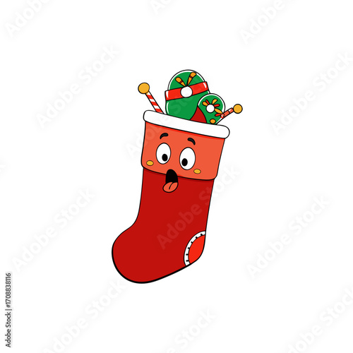 a surprised christmas stocking full of toys  
