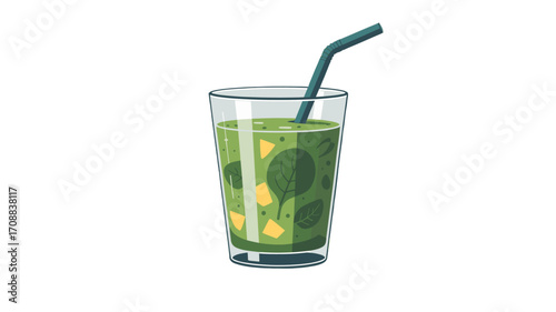 A Refreshing Green Smoothie in a Glass with a Straw.