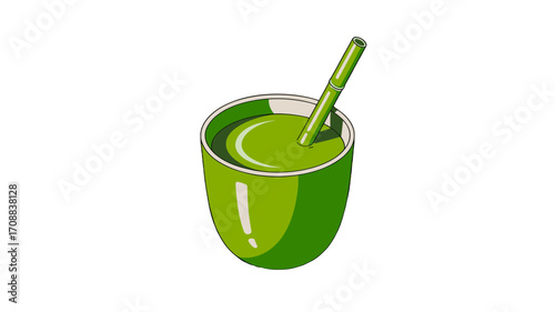A refreshing green drink with a straw.