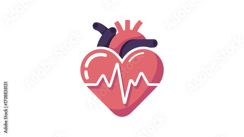 An illustration of human heart with a heartbeat line.