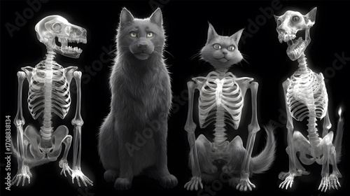 Xray image of dogs and cat skeletons medical and scientific concept.