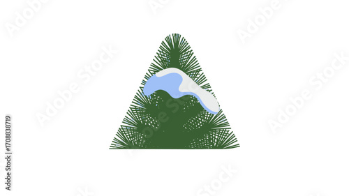 A stylized evergreen tree with a patch of snow.