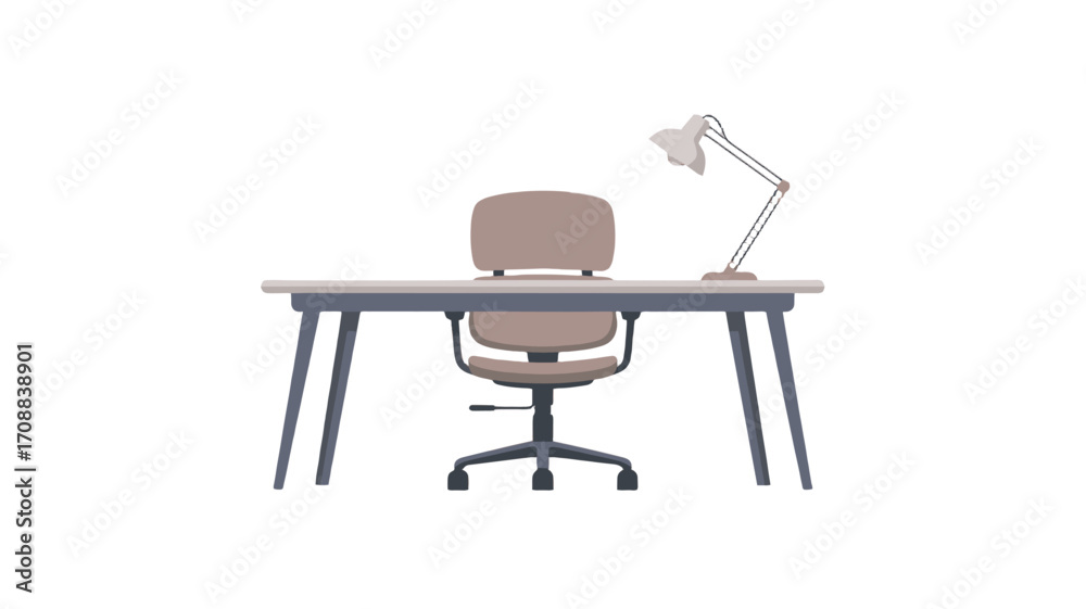 Fototapeta premium A well-organized workspace featuring a desk, chair, and lamp.