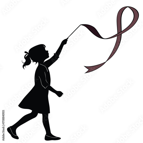 Girl standing waving ribbon