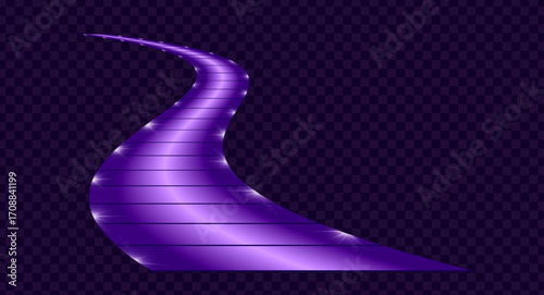 Decorative park path, neon illumination of a pedestrian path in a park, square, garden. Light illumination of a sidewalk with neon light. Vector illustration.