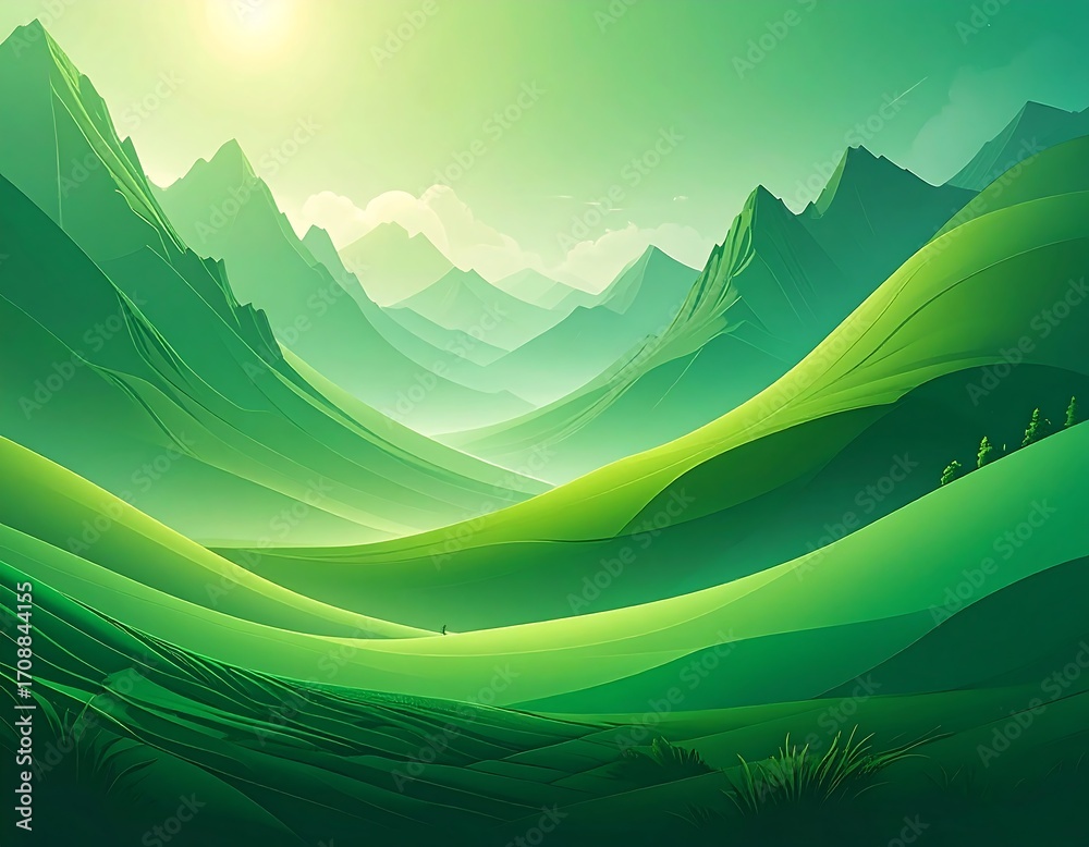 Obraz premium A Verdant Mountain Valley Panorama