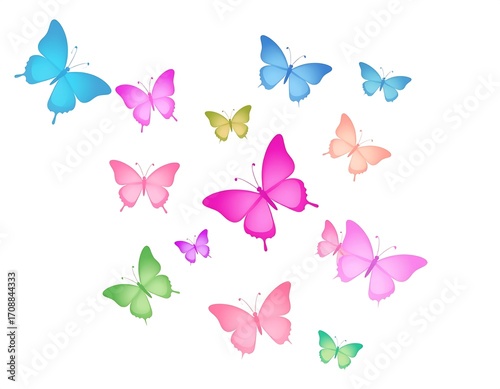 A kaleidoscope of colorful butterflies in flight