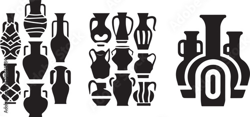 Ancient pottery collection black silhouette amphora