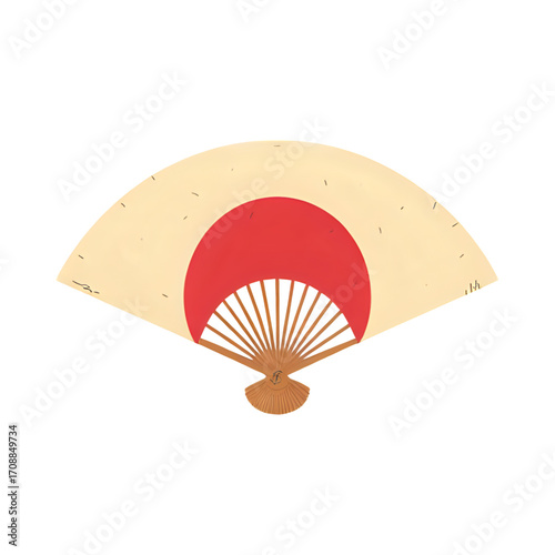 Japanese fan with red circle isolated on transparent background