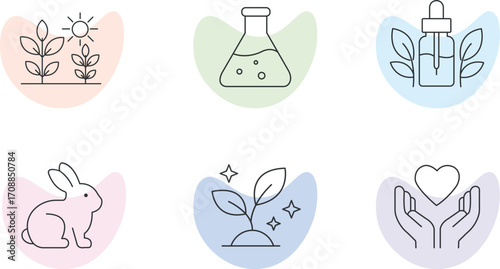 Minimal Line Icons of Organic Natural Products, Eco Friendly, Cruelty Free, Botanical Skincare